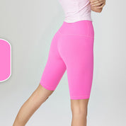 Size M Barbie Powder Seamless High-Waisted Premium Yoga Shorts for Women - Tummy Control & Butt Lifting Fitness Shorts