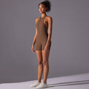Size M Brown High-Impact Seamless Bodysuit - Nude Feel Yoga & Fitness Romper - Sports & Fitness > Exercise Gym &