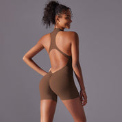 Size M Brown High-Impact Seamless Bodysuit - Nude Feel Yoga & Fitness Romper - Sports & Fitness > Exercise Gym &
