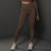 Size M Brown Seamless High-Waisted Premium Yoga Pants for Women - Lift Workout Leggings for Running, Gym, and Fitness