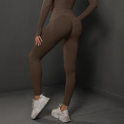 Size M Brown Seamless High-Waisted Premium Yoga Pants for Women - Lift Workout Leggings for Running, Gym, and Fitness