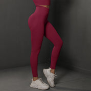 Size M Claret Red Seamless High-Waisted Premium Yoga Pants for Women - Lift Workout Leggings for Running, Gym, and Fitness