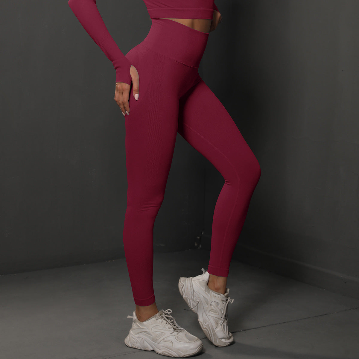 Size M Claret Red Seamless High-Waisted Premium Yoga Pants for Women - Lift Workout Leggings for Running, Gym, and Fitness