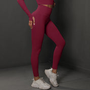 Size M Claret Red Seamless High-Waisted Premium Yoga Pants for Women - Lift Workout Leggings for Running, Gym, and Fitness