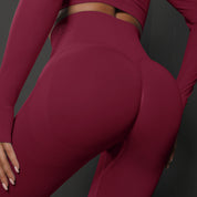 Size M Claret Red Seamless High-Waisted Premium Yoga Pants for Women - Lift Workout Leggings for Running, Gym, and Fitness