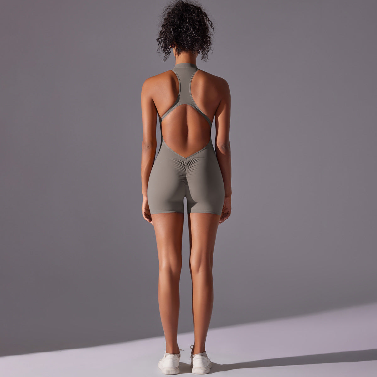 Size M Grey High-Impact Seamless Bodysuit - Nude Feel Yoga & Fitness Romper - Sports & Fitness > Exercise Gym & Fitness