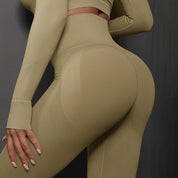 Size M Khaki Seamless High-Waisted Premium Yoga Pants for Women - Lift Workout Leggings for Running, Gym, and Fitness