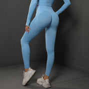 Size M Light Blue Seamless High-Waisted Premium Yoga Pants for Women - Lift Workout Leggings for Running, Gym, and Fitness