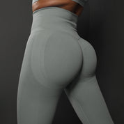 Size M Light Grey Seamless High-Waisted Premium Yoga Pants for Women - Lift Workout Leggings for Running, Gym, and Fitness
