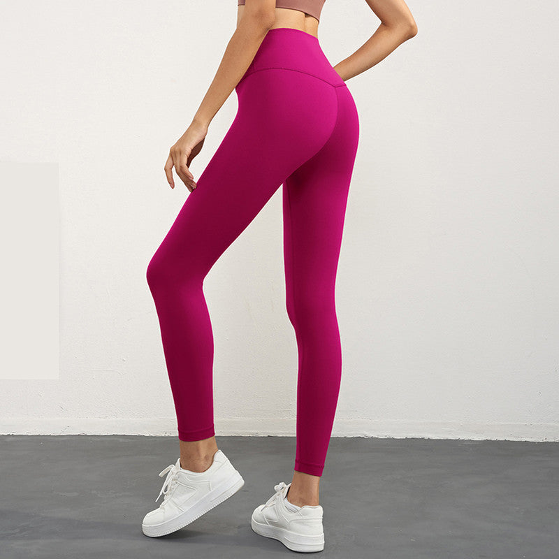 Size M Rose Pink High-Waisted Seamless Premium Yoga Pants for Women - Tummy Control, Butt Lifting & Back Waistband Pocket