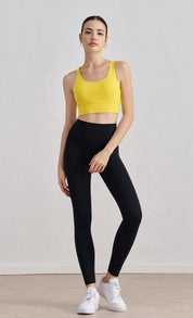 Size M Yellow Cross-Back Premium Yoga Sports Bra for Women - High Support & Shockproof Fitness Bra
