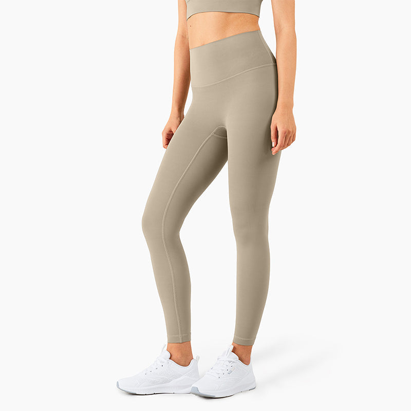Size S Khaki High-Waisted Seamless Premium Yoga Pants for Women - Tummy Control, Butt Lifting & Back Waistband Pocket