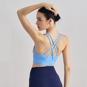 Size S Light Blue Cross-Back Premium Yoga Sports Bra for Women - High Support & Shockproof Fitness Bra