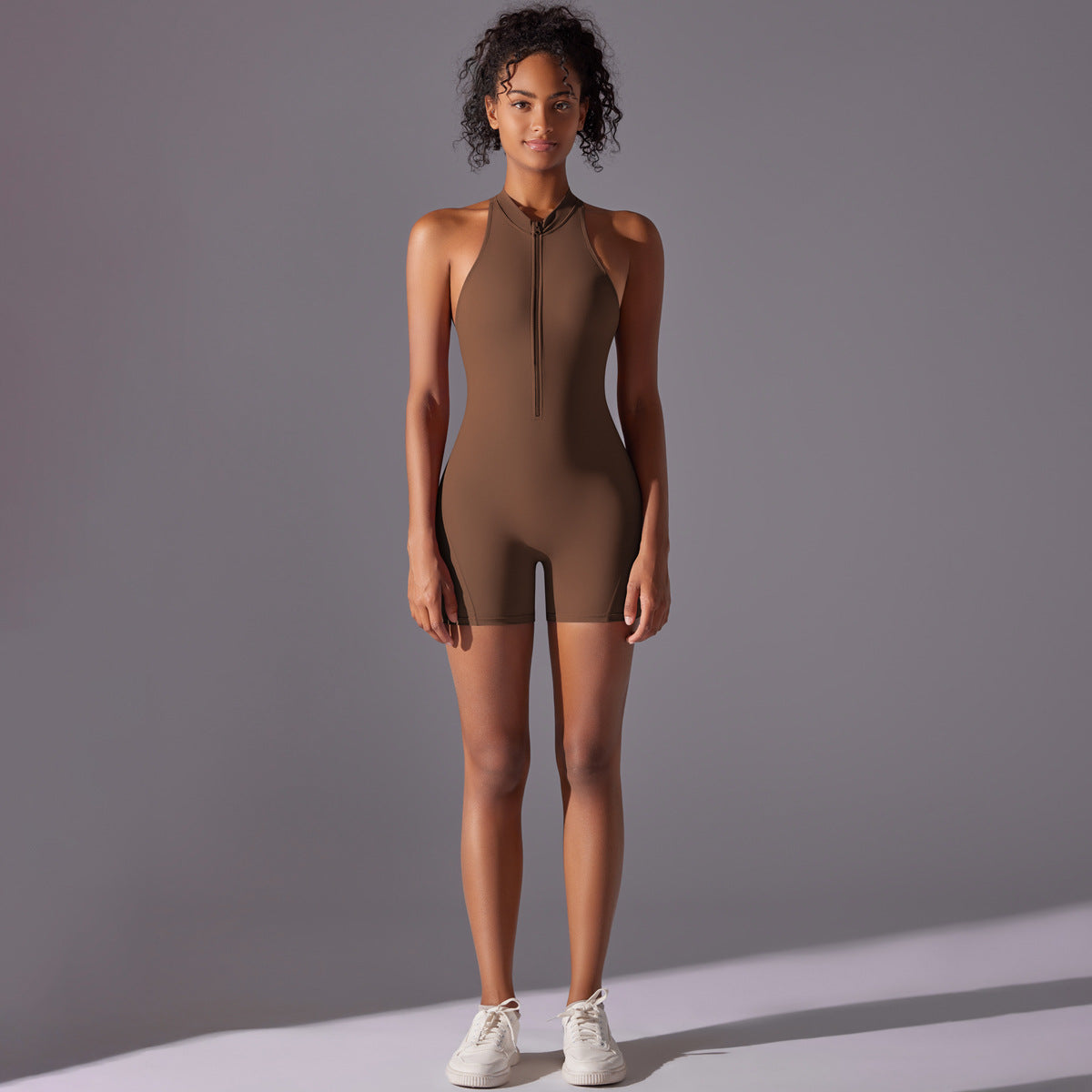 Size XL Brown High-Impact Seamless Bodysuit - Nude Feel Yoga & Fitness Romper - Sports & Fitness > Exercise Gym &