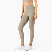 Size XL Khaki High-Waisted Seamless Premium Yoga Pants for Women - Tummy Control, Butt Lifting & Back Waistband Pocket