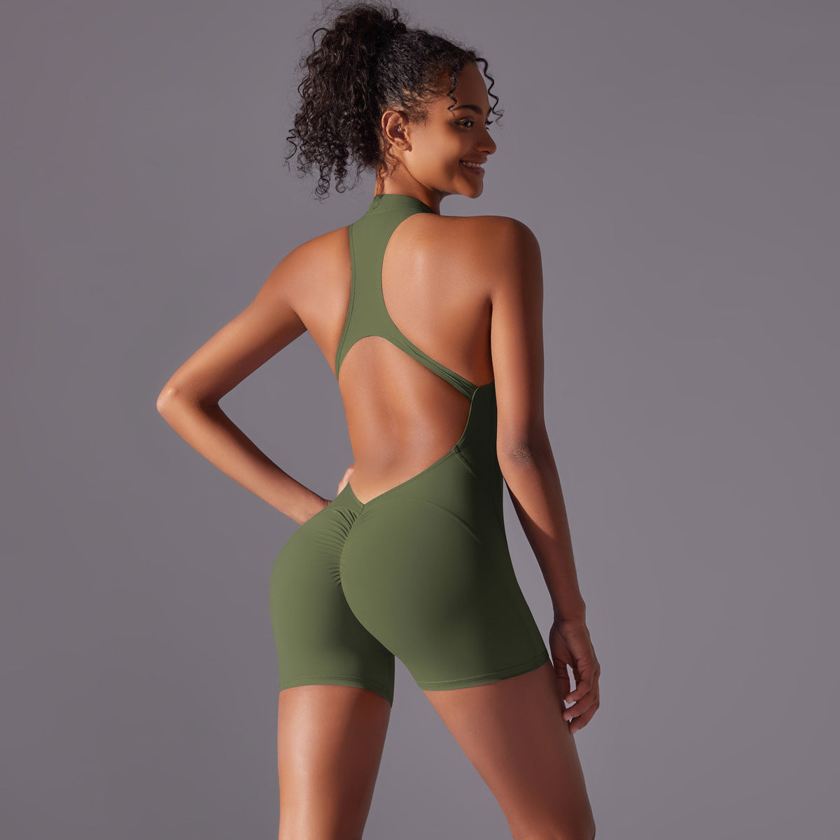 Size XL Olive Green High-Impact Seamless Bodysuit - Nude Feel Yoga & Fitness Romper - Sports & Fitness > Exercise Gym &