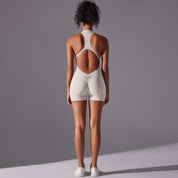 Size XL White Gray High-Impact Seamless Bodysuit - Nude Feel Yoga & Fitness Romper - Sports & Fitness > Exercise Gym &