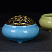 Sky Blue Ceramic Incense Burner Household Indoor Ice Cracked Incense Burner with Lid