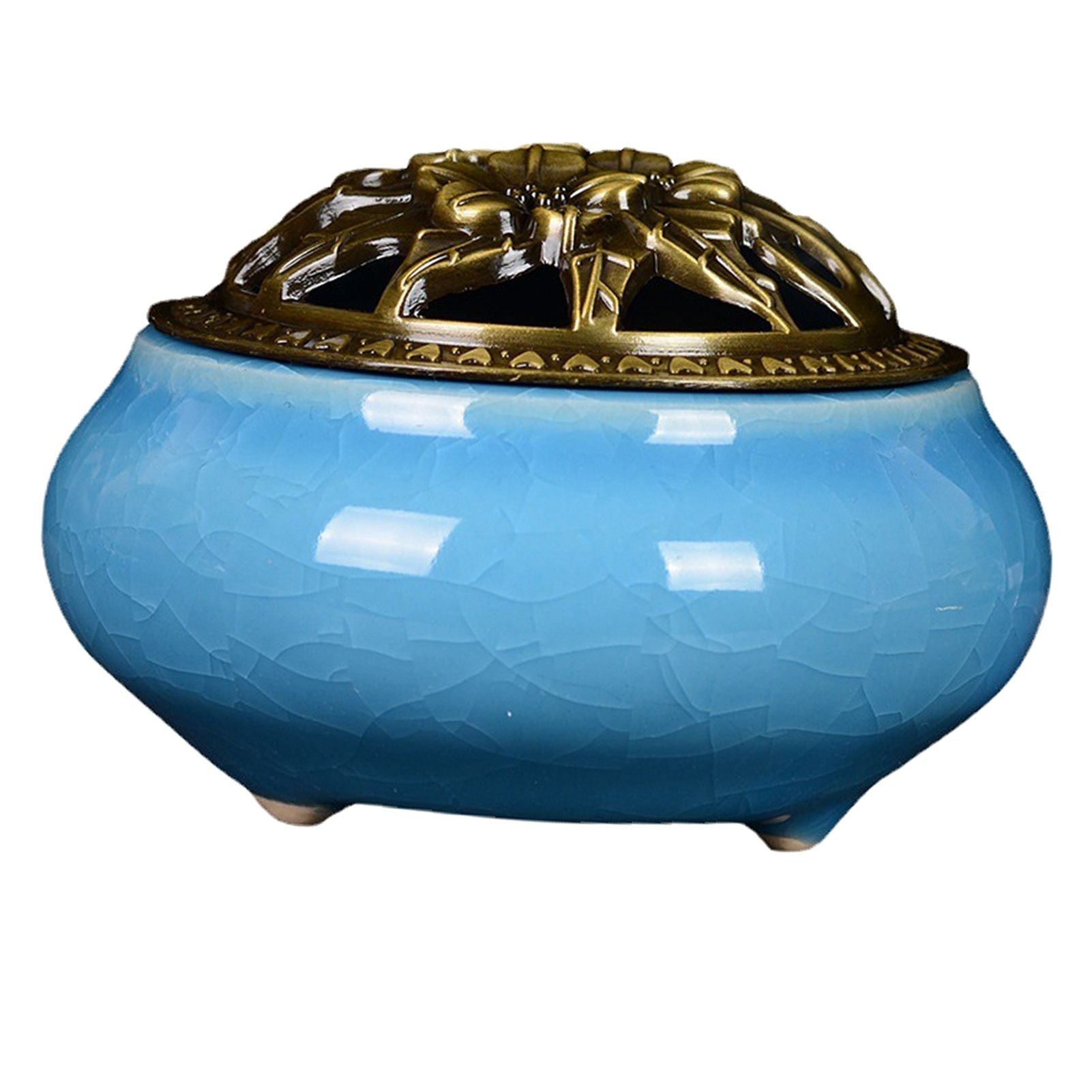 Sky Blue Ceramic Incense Burner Household Indoor Ice Cracked Incense Burner with Lid
