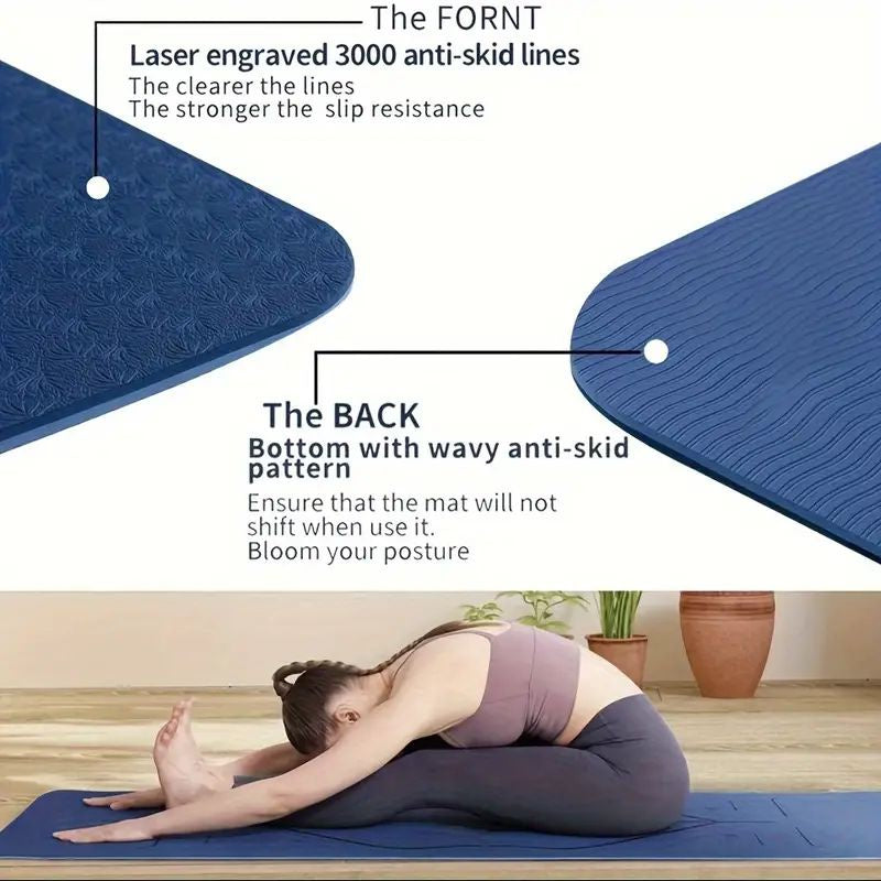 Sport TPE Yoga Mat Exercise Workout Mats Fitness Mat for Home Gym Blue 8mm - Sports & Fitness > Exercise Gym & Fitness