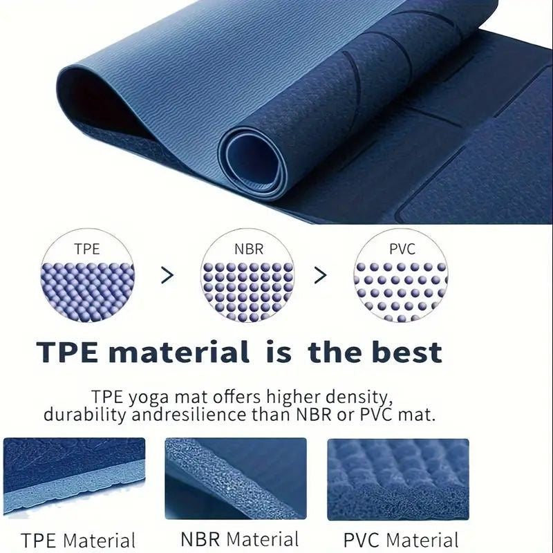 Sport TPE Yoga Mat Exercise Workout Mats Fitness Mat for Home Gym Blue 8mm - Sports & Fitness > Exercise Gym & Fitness