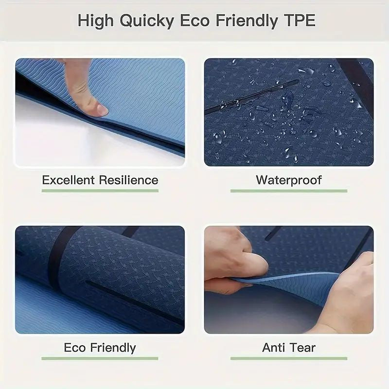 Sport TPE Yoga Mat Exercise Workout Mats Fitness Mat for Home Gym Blue 8mm - Sports & Fitness > Exercise Gym & Fitness