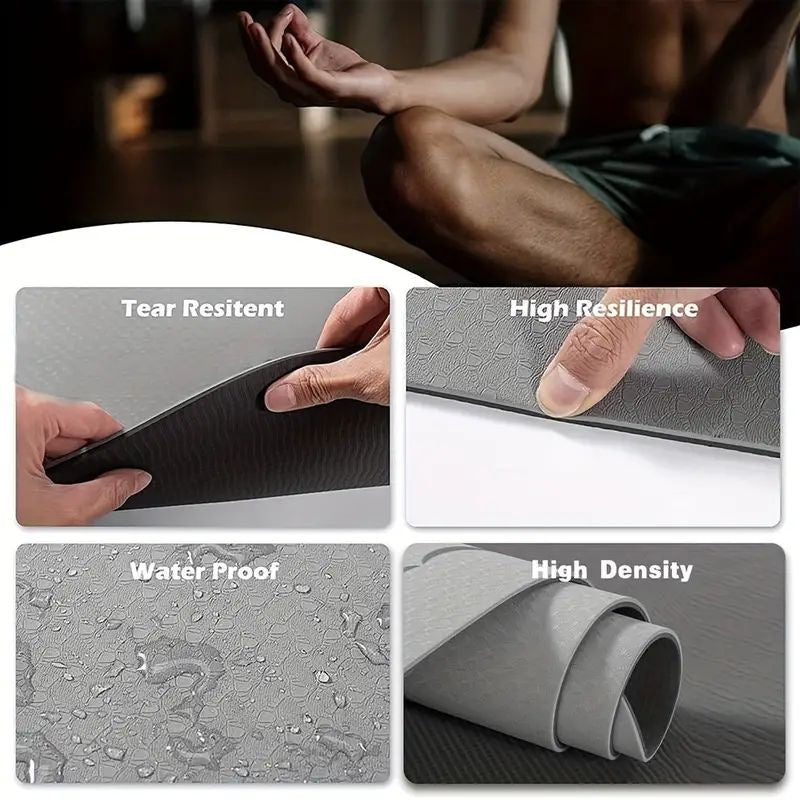 Sport TPE Yoga Mat Exercise Workout Mats Fitness Mat for Home Gym Grey 8mm - Sports & Fitness > Exercise Gym & Fitness