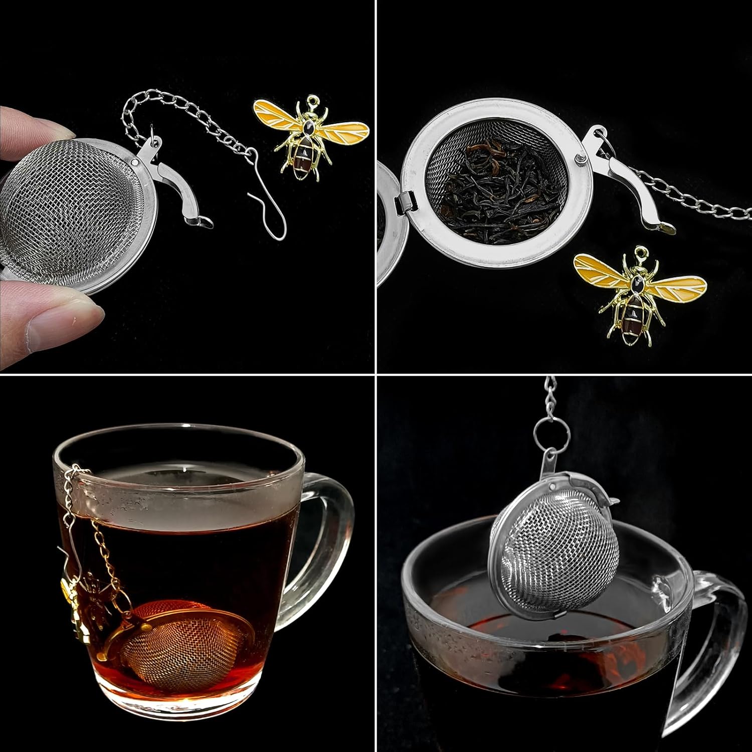 Different Mesh Tea Powder Stainless Steel Mesh Tea Infuser, 2.1 inch Tea Ball with Honey Bee Pen ...