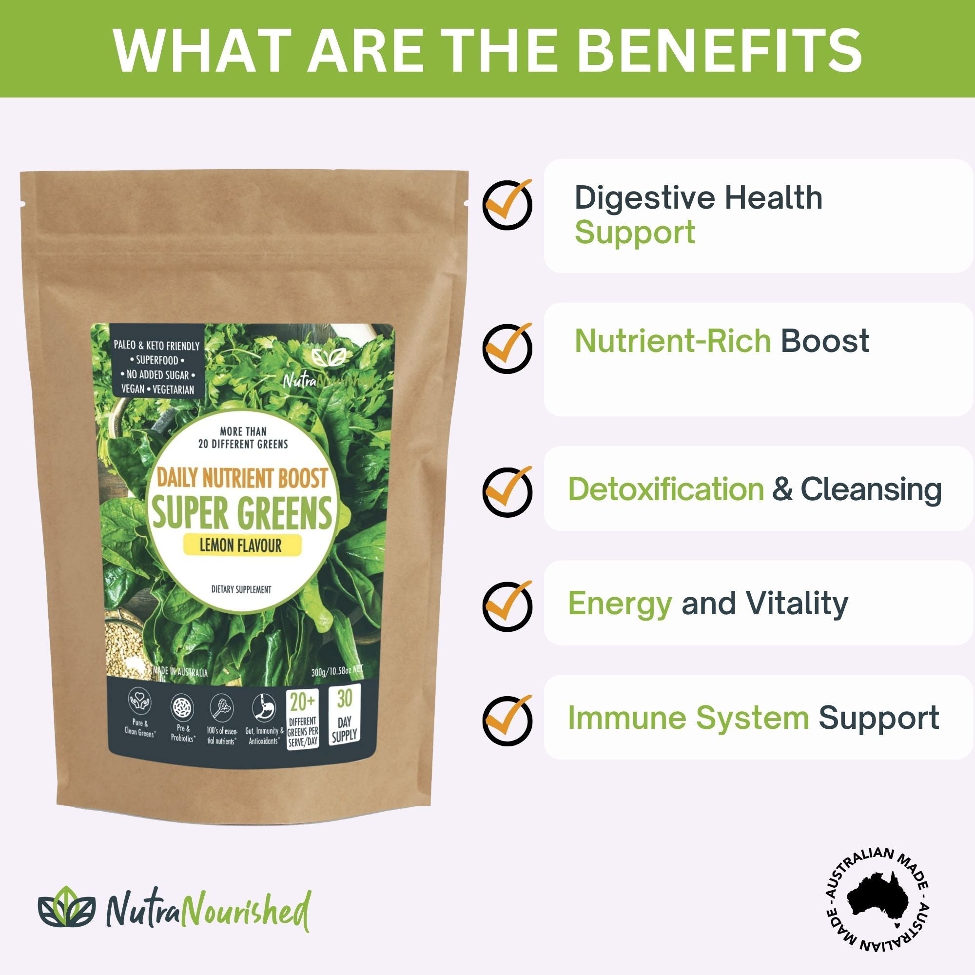 Super Greens Powder - Energising Superfood Blend - Nutrients and Vitamins of 20 Greens - 300g - Commercial > Commercial