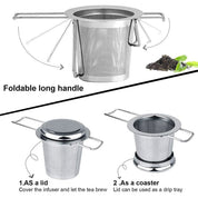 Tea filter, stainless steel tea strainer, tea strainer, tea infuser Tea strainer with lock, tea filter with fine holes, foldable handle design Suitable for