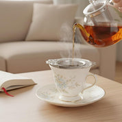 Tea Strainer - 2-piece set - Stainless steel tea infuser - Tea steeper with handle and drip cup - 6.5 cm - Mesh tea filter