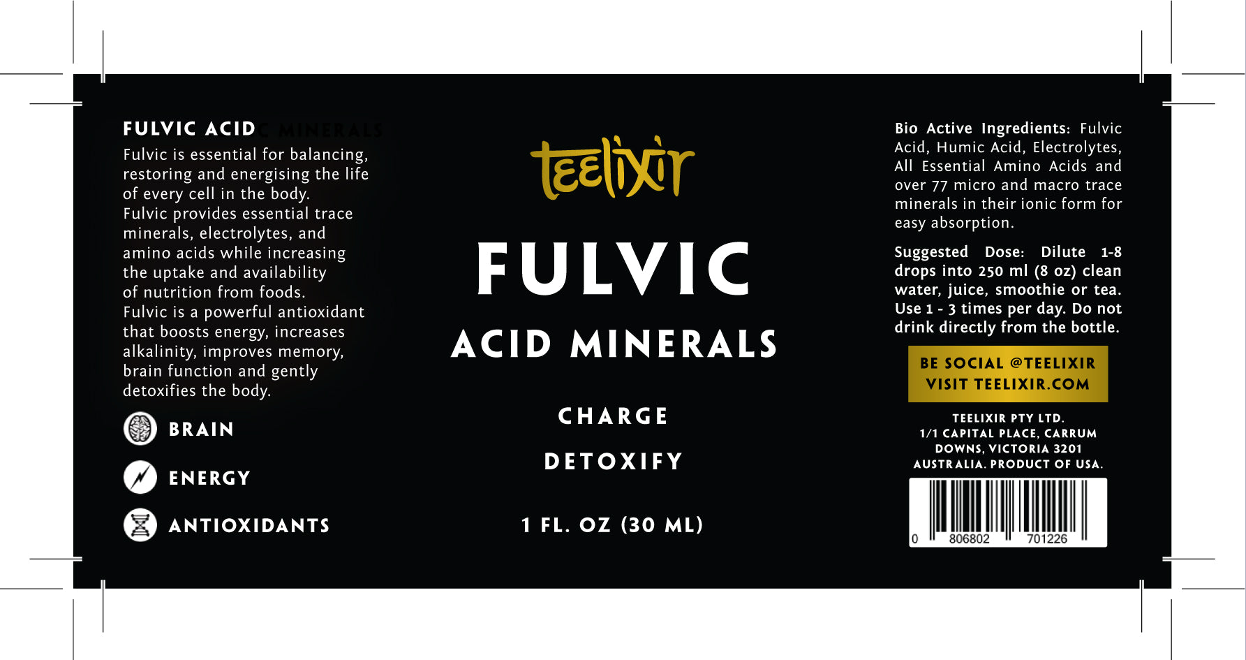 Teelixir Fulvic Acid Minerals (Liquid) - Health & Beauty > Nutrition & Supplements > Vitamins & Supplements