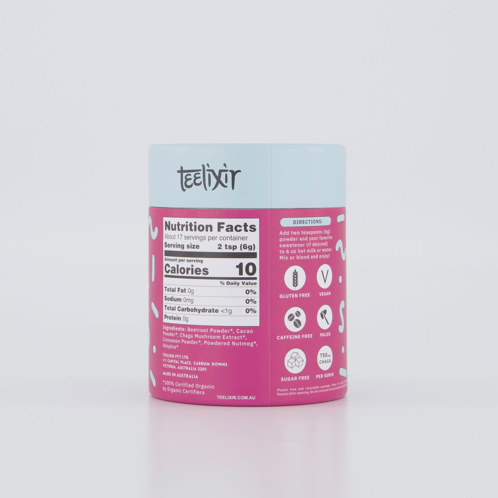 mushroom beet latte powder nutirtional label