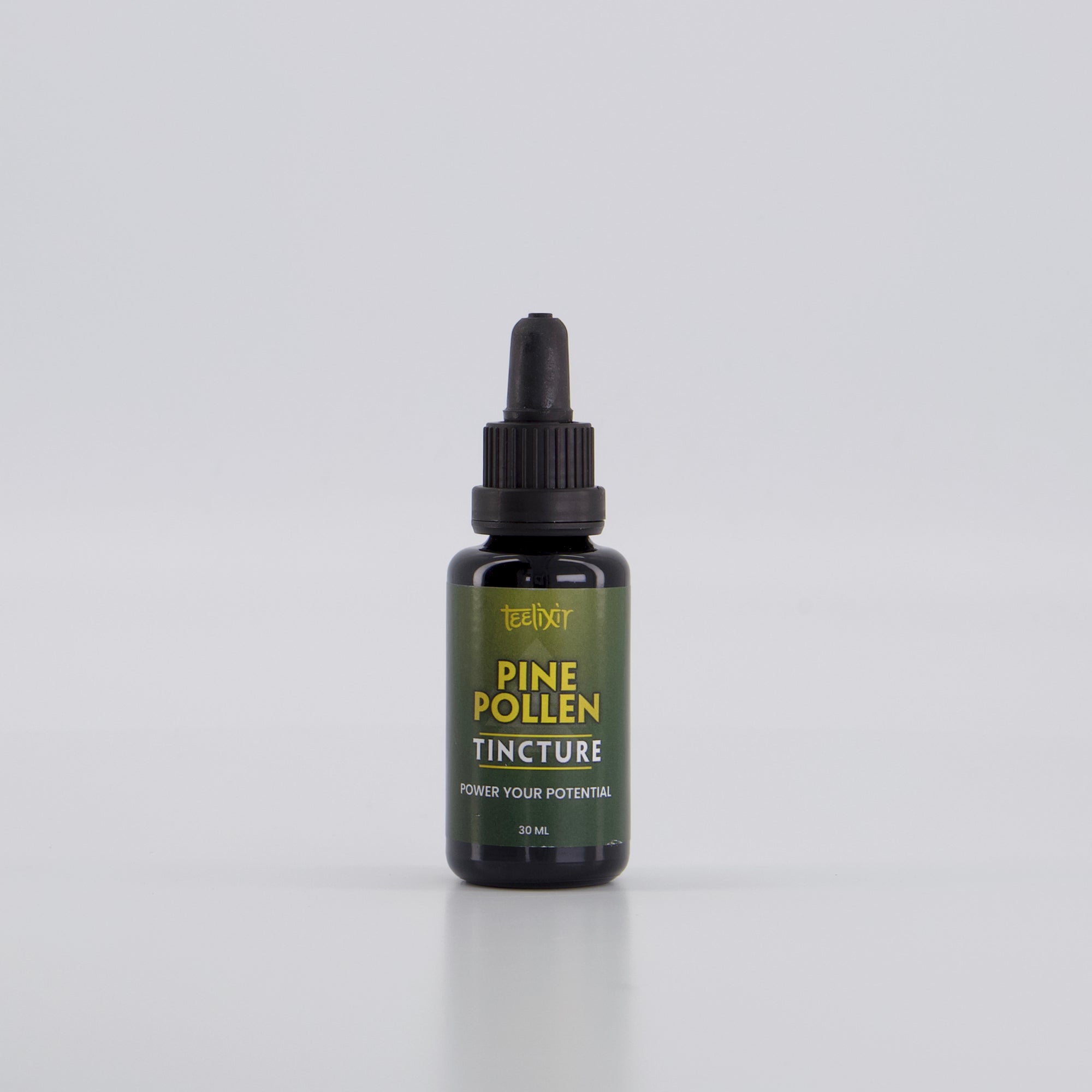 organic pine pollen tincture in dropper bottle