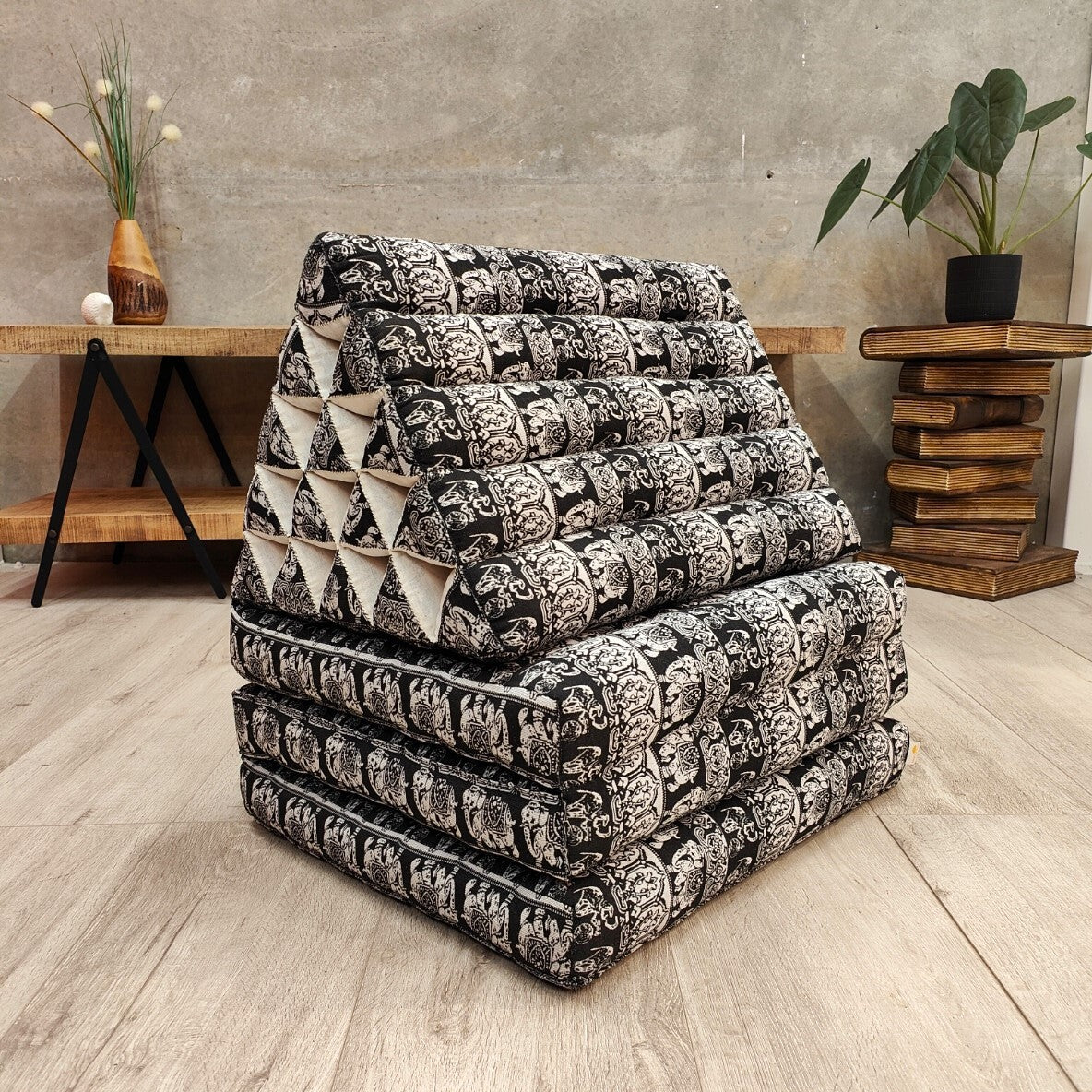 black and white ornate pattern thai triangle pillow daybed