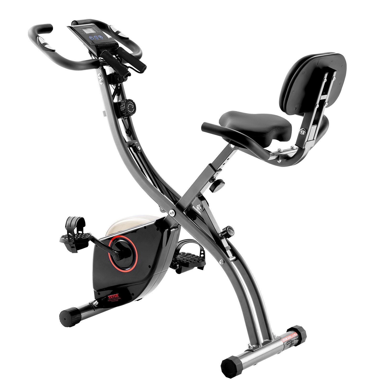 VEVOR Folding Exercise Bike, Foldable Fitness Stationary Bike, Adjustable Magnetic Resistance Stationary Bike, Upright Indoor Cycling Bike for Home Gym Workout, Comfortable Seat Premium Cushion, LCD Monitor