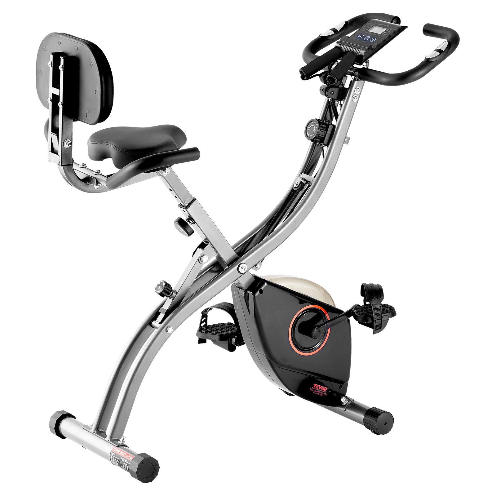 VEVOR Folding Exercise Bike, Foldable Fitness Stationary Bike, Adjustable Magnetic Resistance Stationary Bike, Upright Indoor Cycling Bike for Home Gym Workout, Comfortable Seat Premium Cushion, LCD Monitor