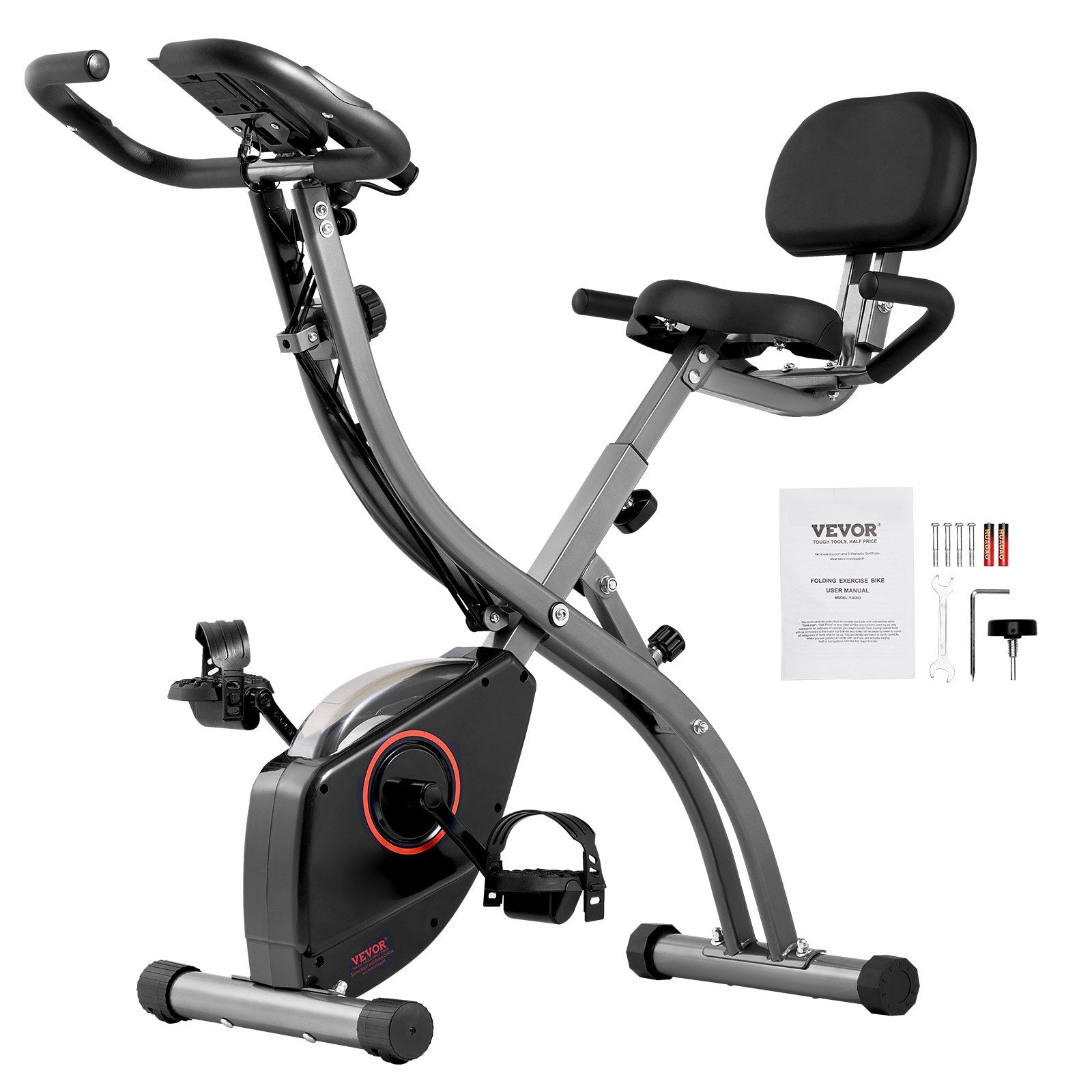 VEVOR Folding Exercise Bike, Foldable Fitness Stationary Bike, Adjustable Magnetic Resistance Stationary Bike, Upright Indoor Cycling Bike for Home Gym Workout, Comfortable Seat Premium Cushion, LCD Monitor