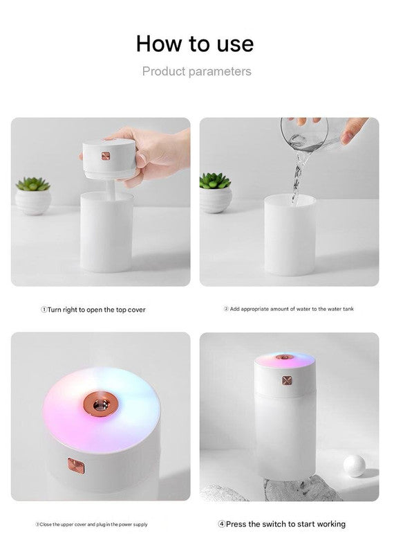 White 300ml USB Air Ultrasonic Wellness Humidifier - Quiet Mini Ultrasonic Wellness Humidifier for Bedroom, Office, Car