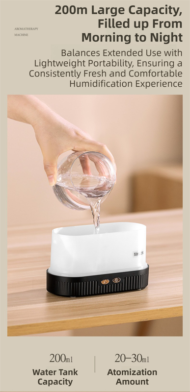 White 3D Simulation Flame Premium Aromatherapy Diffuser & Humidifier - Ultrasonic Desktop Mister with 7-Color LED Light and Automatic Scent Spray (200ML)