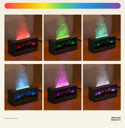 White casing 3D Flame Effect Aroma Diffuser and Humidifier - Desktop Fireplace Design with Realistic LED Fire, 7-Color Mood Lighting, and Silent Ultrasonic Mist - Ideal for Bedroom, Living Room, Office, and Yoga Spaces - Includes Timer and Auto Shut-Off
