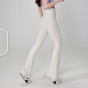 White High-Waisted Lycra Premium Yoga Bell-Bottom Pants for Women - Tummy Control & Butt Lifting