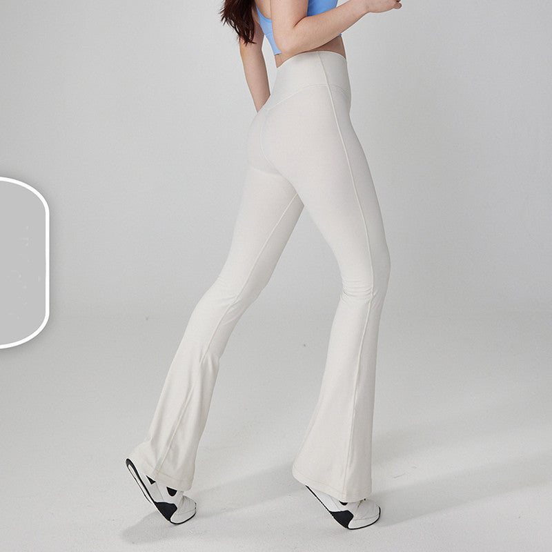 White High-Waisted Lycra Premium Yoga Bell-Bottom Pants for Women - Tummy Control & Butt Lifting