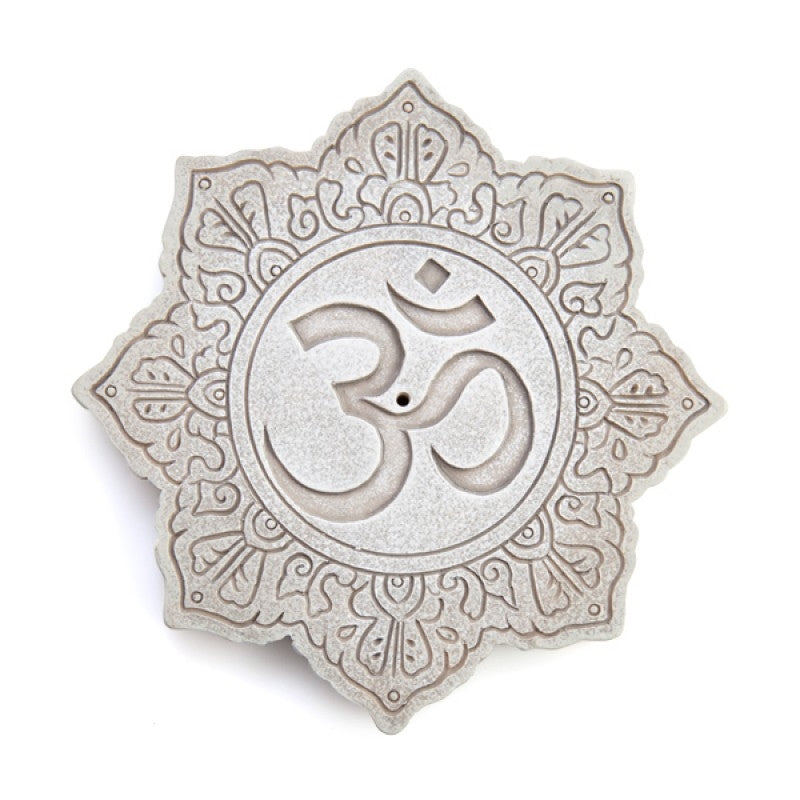 white lotus shaped om symbol incense stick burner