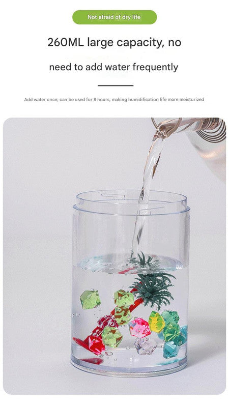 White Mini USB Micro Landscape Ultrasonic Wellness Humidifier - 260ml Cool Mist Maker with LED Light