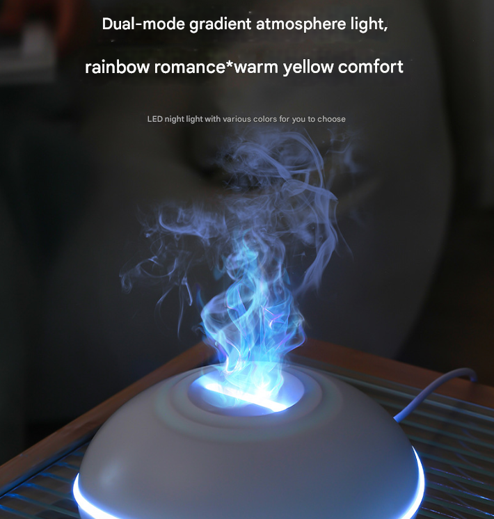 White Mini USB Premium Aromatherapy Diffuser with Flame Projection - Portable Humidifier for Home and Car Use