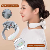White Portable Electric Neck Therapeutic Massager - Intelligent Pulse Therapy with Heat and 4 Massage Heads
