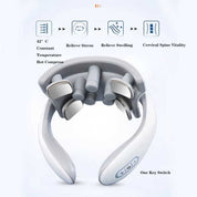 White Portable Electric Neck Therapeutic Massager - Intelligent Pulse Therapy with Heat and 4 Massage Heads