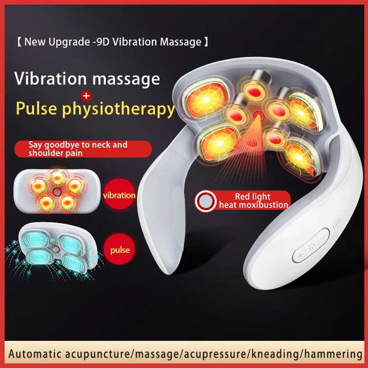 White Portable Electric Neck Therapeutic Massager - Intelligent Pulse Therapy with Heat and 4 Massage Heads