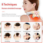 White Portable Electric Neck Therapeutic Massager - Intelligent Pulse Therapy with Heat and 4 Massage Heads